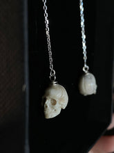 Load image into Gallery viewer, ossua-et-acroamata-jewelery-gothic-goth-angel-demon-devil-mythology-spirituality-mysticism-memento-mori-carpe-diem-carpe-noctem-bone-hand-craved-gemstones-925-silver-antler-deerantler-skull-earrings
