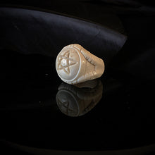 Load image into Gallery viewer, ossua-et-acroamata-jewelery-gothic-goth-Devil-Lucifer-Satan-Leviathan-memento-mori-sterling-bone-hand-craved-antler-deerantler-Pentagram-Sigil-Ring