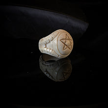 Load image into Gallery viewer, ossua-et-acroamata-jewelery-gothic-goth-Devil-Lucifer-Satan-Leviathan-memento-mori-sterling-bone-hand-craved-antler-deerantler-Pentagram-Sigil-Ring