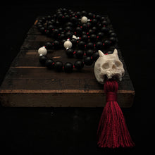 Load image into Gallery viewer, ossua-et-acroamata-jewelery-gothic-goth-angel-demon-devil-mythology-spirituality-mysticism-memento-mori-bone-hand-craved-gemstones-beads-antler-deerantler-Fallen-Angel-Mala-Necklace