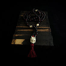 Load image into Gallery viewer, ossua-et-acroamata-jewelery-gothic-goth-angel-demon-devil-mythology-spirituality-mysticism-memento-mori-bone-hand-craved-gemstones-beads-antler-deerantler-Fallen-Angel-Mala-Necklace