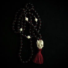 Load image into Gallery viewer, ossua-et-acroamata-jewelery-gothic-goth-angel-demon-devil-mythology-spirituality-mysticism-memento-mori-bone-hand-craved-gemstones-beads-antler-deerantler-Fallen-Angel-Mala-Necklace