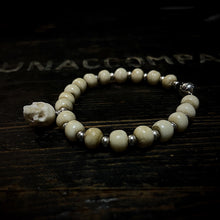 Load image into Gallery viewer, ossua-et-acroamata-jewelery-gothic-goth-devil-demon-memento-mori-bone-hand-craved-gemstones-beads-antler-deerantler-DAY-Mala-Bracelet