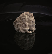 Load image into Gallery viewer, ossua-et-acroamata-jewelery-gothic-goth-memento-mori-italian-Renaissance-Medusa-bone-hand-craved-antler-deerantler-Medusas-Rage-Ring