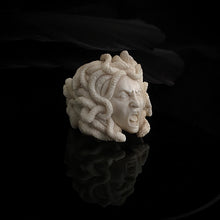 Load image into Gallery viewer, ossua-et-acroamata-jewelery-gothic-goth-memento-mori-italian-Renaissance-Medusa-bone-hand-craved-antler-deerantler-Medusas-Rage-Ring