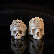Load image into Gallery viewer, ossua-et-acroamata-jewelery-gothic-goth-mythology-greek-mythical-gods-demigods-memento-mori-bone-skulls-hand-craved-antler-deerantler-Dead-King-Skull-Ring-Dead-Queen-Skull-Ring