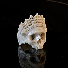 Load image into Gallery viewer, ossua-et-acroamata-jewelery-gothic-goth-mythology-mythical-memento-mori-bone-skulls-hand-craved-antler-deerantler-Dead-Queen-Skull-Ring