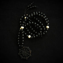 Load image into Gallery viewer, ossua-et-acroamata-jewelery-gothic-goth-mythology-spirituality-mysticism-memento-mori-bone-hand-craved-gemstones-beads-antler-deerantler-Dharma_Mala_Necklace