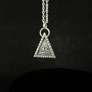 Eye Pyramid Necklace |  Silver Illuminati Pendant  | OSSUA et ACROMATA