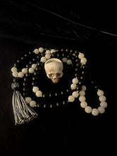 Load image into Gallery viewer, ossua-et-acroamata-jewelery-gothic-goth-angel-demon-devil-mythology-spirituality-mysticism-memento-mori-carpe-diem-carpe-noctem-craved-wooden-beads-antler-deerantler-prison-sex-mala-Necklace
