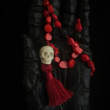 Load image into Gallery viewer, ossua-et-acroamata-jewelery-gothic-goth-devil-demon-memento-mori-bone-hand-craved-gemstones-beads-skull-skuls-antler-deerantler-Coral-Mala-Necklace