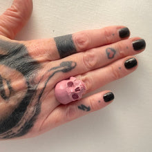 Load image into Gallery viewer, kathleen-wearing-ossua-et-acroamata-jewelery-gothic-goth-memento-mori-barbie-movie-pink-marble-skull-ring