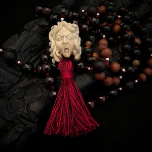 ossua-et-acroamata-jewellery-gothic-goth-angel-greek-mythology-medusa-spirituality-mysticism-memento-mori-bone-hand-craved-gemstones-beads-antler-deerantler-Medusas-rage-Mala-Necklace