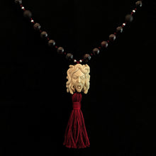 Load image into Gallery viewer, ossua-et-acroamata-jewellery-gothic-goth-angel-greek-mythology-medusa-spirituality-mysticism-memento-mori-bone-hand-craved-gemstones-beads-antler-deerantler-Medusas-rage-Mala-Necklace
