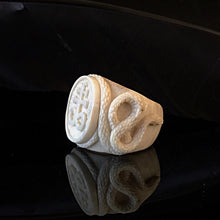 Load image into Gallery viewer, ossua-et-acroamata-jewelery-gothic-goth-Devil-Lucifer-Satan-Leviathan-memento-mori-sterling-bone-hand-craved-antler-deerantler-Leviathans-Cross-Sigil-Ring