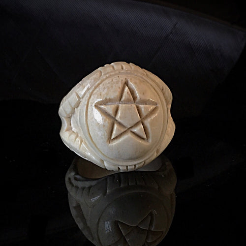 ossua-et-acroamata-jewelery-gothic-goth-Devil-Lucifer-Satan-Leviathan-memento-mori-sterling-bone-hand-craved-antler-deerantler-Pentagram-Sigil-Ring