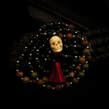 Load image into Gallery viewer, ossua-et-acroamata-jewelery-gothic-goth-angel-demon-devil-mythology-spirituality-mysticism-memento-mori-bone-hand-craved-gemstones-beads-antler-deerantler-Assimilation-Mala-Necklace