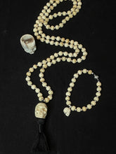 Load image into Gallery viewer, ossua-et-acroamata-jewelery-gothic-goth-devil-demon-memento-mori-bone-hand-craved-gemstones-beads-antler-deerantler-DAY-Mala-Bracelet