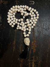 Load image into Gallery viewer, ossua-et-acroamata-jewelery-gothic-goth-devil-demon-memento-mori-bone-hand-craved-gemstones-beads-antler-deerantler-DAY-Mala-Necklace