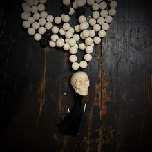 Load image into Gallery viewer, ossua-et-acroamata-jewelery-gothic-goth-devil-demon-memento-mori-bone-hand-craved-gemstones-beads-antler-deerantler-DAY-Mala-Necklace