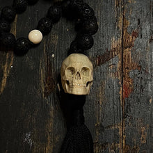 Load image into Gallery viewer, ossua-et-acroamata-jewelery-gothic-goth-devil-demon-memento-mori-bone-hand-craved-gemstones-beads-antler-deerantler-NIGHT-Mala-Necklace
