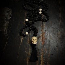 Load image into Gallery viewer, ossua-et-acroamata-jewelery-gothic-goth-devil-demon-memento-mori-bone-hand-craved-gemstones-beads-antler-deerantler-NIGHT-Mala-Necklace