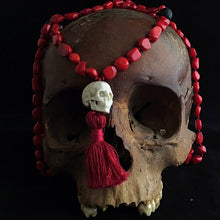 Load image into Gallery viewer, ossua-et-acroamata-jewelery-gothic-goth-devil-demon-memento-mori-bone-hand-craved-gemstones-beads-skull-skuls-antler-deerantler-Coral-Mala-Necklace