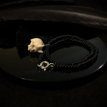 Load image into Gallery viewer, ossua-et-acroamata-jewelery-gothic-goth-devil-demon-memento-mori-sterling-silver-bone-hand-craved-gemstones-beads-antler-deerantler-Azazel-Anklet