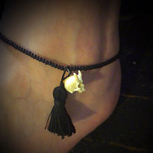 Load image into Gallery viewer, Kathleen wearing ossua-et-acroamata-jewelery-gothic-goth-devil-demon-memento-mori-sterling-silver-bone-hand-craved-gemstones-beads-antler-deerantler-Azazel-Anklet
