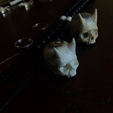 Load image into Gallery viewer, ossua-et-acroamata-jewelery-gothic-goth-devil-demon-memento-mori-sterling-silver-bone-hand-craved-gemstones-beads-antler-deerantler-Holy-Devil-Mala