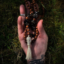 Load image into Gallery viewer, ossua-et-acroamata-jewelery-gothic-goth-devil-demon-memento-mori-sterling-silver-bone-hand-craved-gemstones-beads-antler-deerantler-The-Rough-with-the-Smooth-Mala