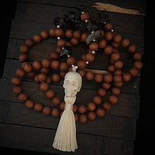 Load image into Gallery viewer, ossua-et-acroamata-jewelery-gothic-goth-devil-demon-memento-mori-sterling-silver-bone-hand-craved-gemstones-beads-antler-deerantler-The-Rough-with-the-Smooth-Mala