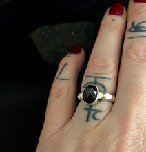 Load image into Gallery viewer, Kathleen wearing ossua-et-acroamata-jewelery-gothic-goth-gothic-gemstones-gems-memento-mori-sterling-silver-925-Fire-Eye-Ring