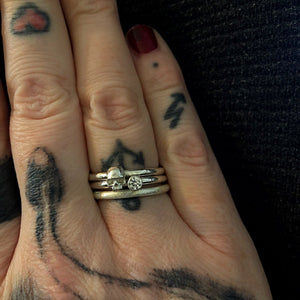Kathleen wearing ossua-et-acroamata-jewelery-gothic-goth-gothic-gemstones-gems-memento-mori-sterling-silver-925-Frosted-Stacker-Ring