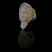 Load image into Gallery viewer, ossua-et-acroamata-jewelery-gothic-goth-memento-mori-italian-Renaissance-bone-hand-craved-antler-deerantler-Head-of-Medusa-Ring-Cellini-Version