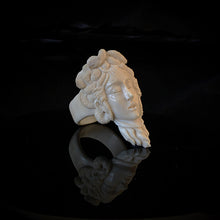 Load image into Gallery viewer, ossua-et-acroamata-jewelery-gothic-goth-memento-mori-italian-Renaissance-bone-hand-craved-antler-deerantler-Head-of-Medusa-Ring-Cellini-Version