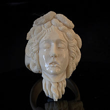 Load image into Gallery viewer, ossua-et-acroamata-jewelery-gothic-goth-memento-mori-italian-Renaissance-bone-hand-craved-antler-deerantler-Head-of-Medusa-Ring-Cellini-Version