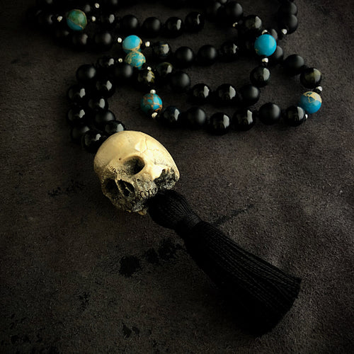 Skull Guru Bead Mala | Big Skull Mala Necklace | OSSUA et ACROMATA