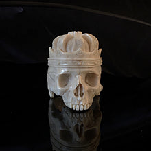 Load image into Gallery viewer, ossua-et-acroamata-jewelery-gothic-goth-mythology-greek-mythical-gods-demigods-memento-mori-bone-skulls-hand-craved-antler-deerantler-Dead-King-Skull-Ring