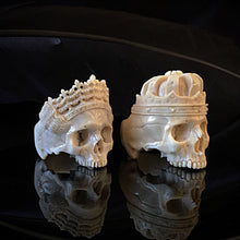 Load image into Gallery viewer, ossua-et-acroamata-jewelery-gothic-goth-mythology-greek-mythical-gods-demigods-memento-mori-bone-skulls-hand-craved-antler-deerantler-Dead-King-Skull-Ring-dead-queen-skull-ring