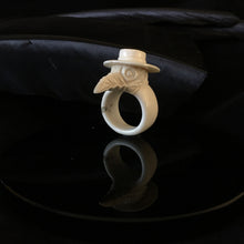 Load image into Gallery viewer, ossua-et-acroamata-jewelery-gothic-goth-mythology-spirit-spirituality-medieval-memento-mori-skulls-bone-hand-craved-antler-deerantler-Black-Death-Ring
