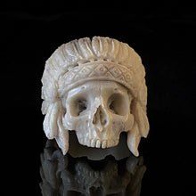 Load image into Gallery viewer, ossua-et-acroamata-jewelery-gothic-goth-mythology-spirit-spirituality-memento-mori-skulls-bone-hand-craved-antler-deerantler-Chief-Hairdress-Skull-Ring