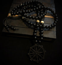 Load image into Gallery viewer, ossua-et-acroamata-jewelery-gothic-goth-mythology-spirituality-mysticism-memento-mori-bone-hand-craved-gemstones-beads-antler-deerantler-Dharma_Mala_Necklace