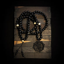 Load image into Gallery viewer, ossua-et-acroamata-jewelery-gothic-goth-mythology-spirituality-mysticism-memento-mori-bone-hand-craved-gemstones-beads-antler-deerantler-Dharma_Mala_Necklace