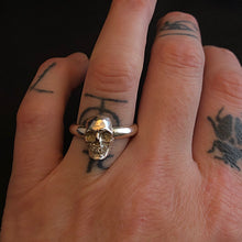 Load image into Gallery viewer, Kathleen wearing ossua-et-acroamata-jewelery-movie-props-trivia-gothic-goth-gothic-memento-mori-sterling-silver-925-full-skull-stacker-ring