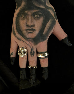 Kathleen wearing ossua-et-acroamata-jewelery-mythology-myth-gothic-goth-gothic-memento-mori-sterling-silver-925-Selene-Ring